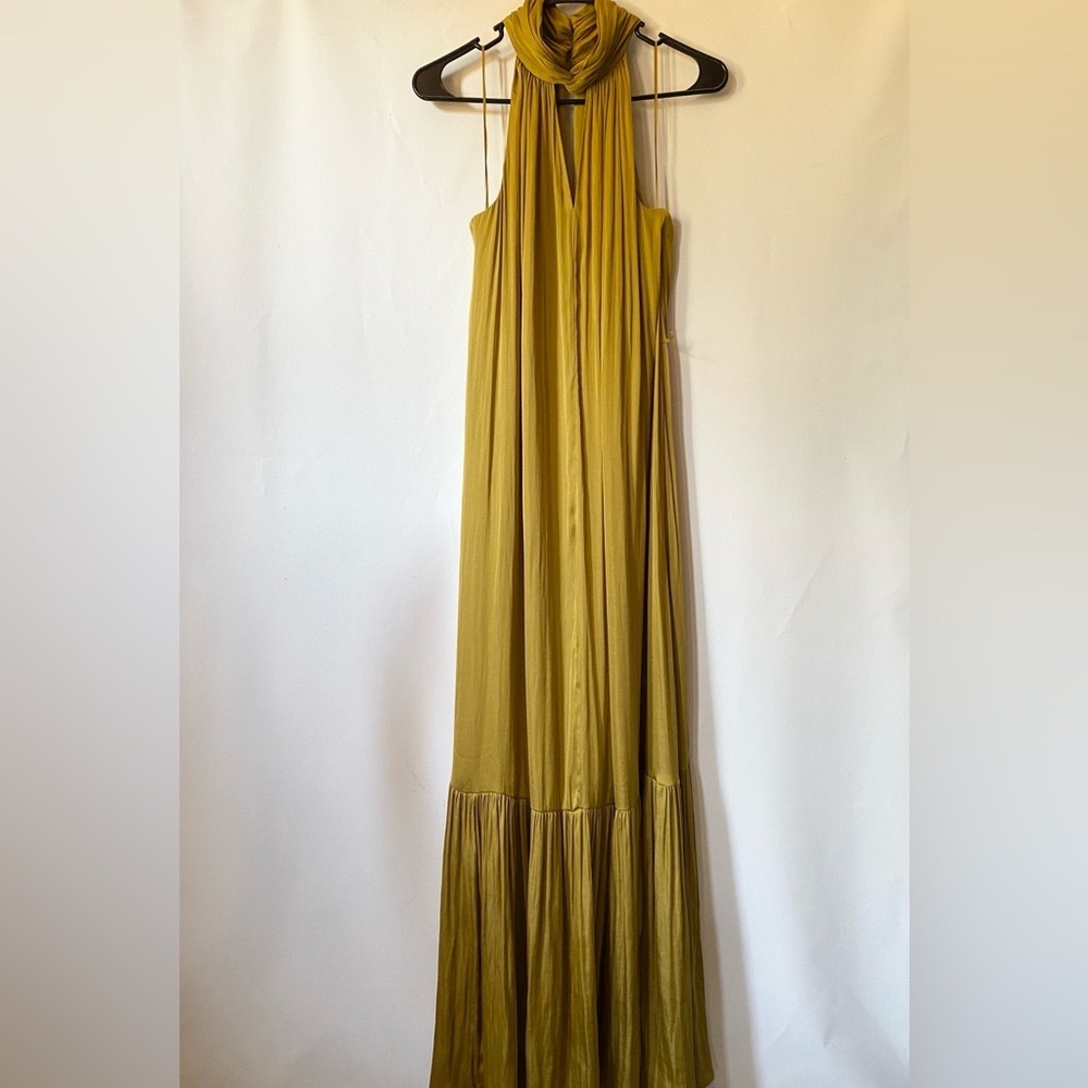 Banana Republic Chartreuse Satin Maxi Dress